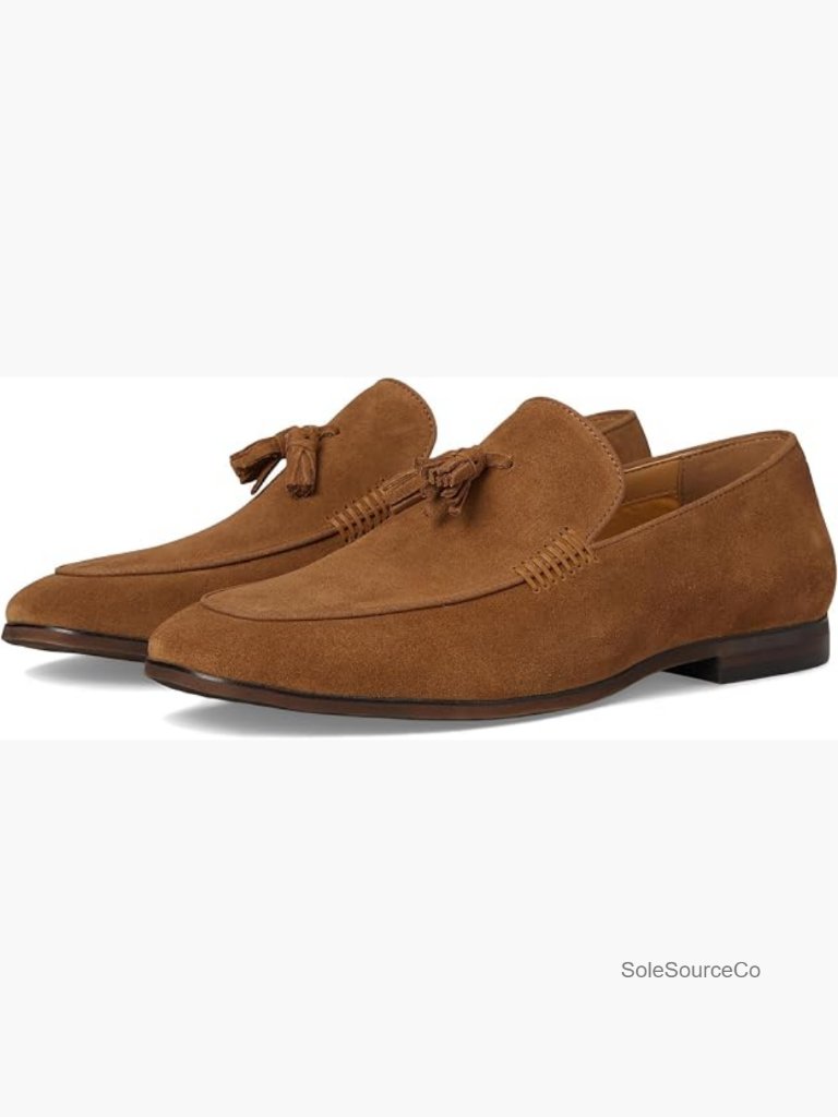 Men's Suede Loafers With Tassel Accent - Slip On Casual Shoes